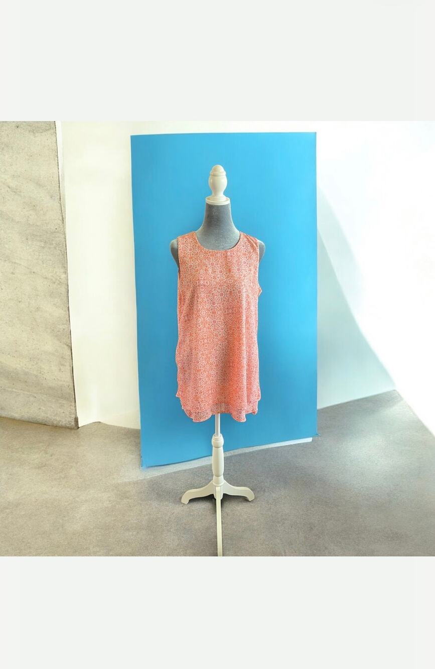 Fever Tank Top Women’s Floral Orange White Geometric Sheer Overlay Medium